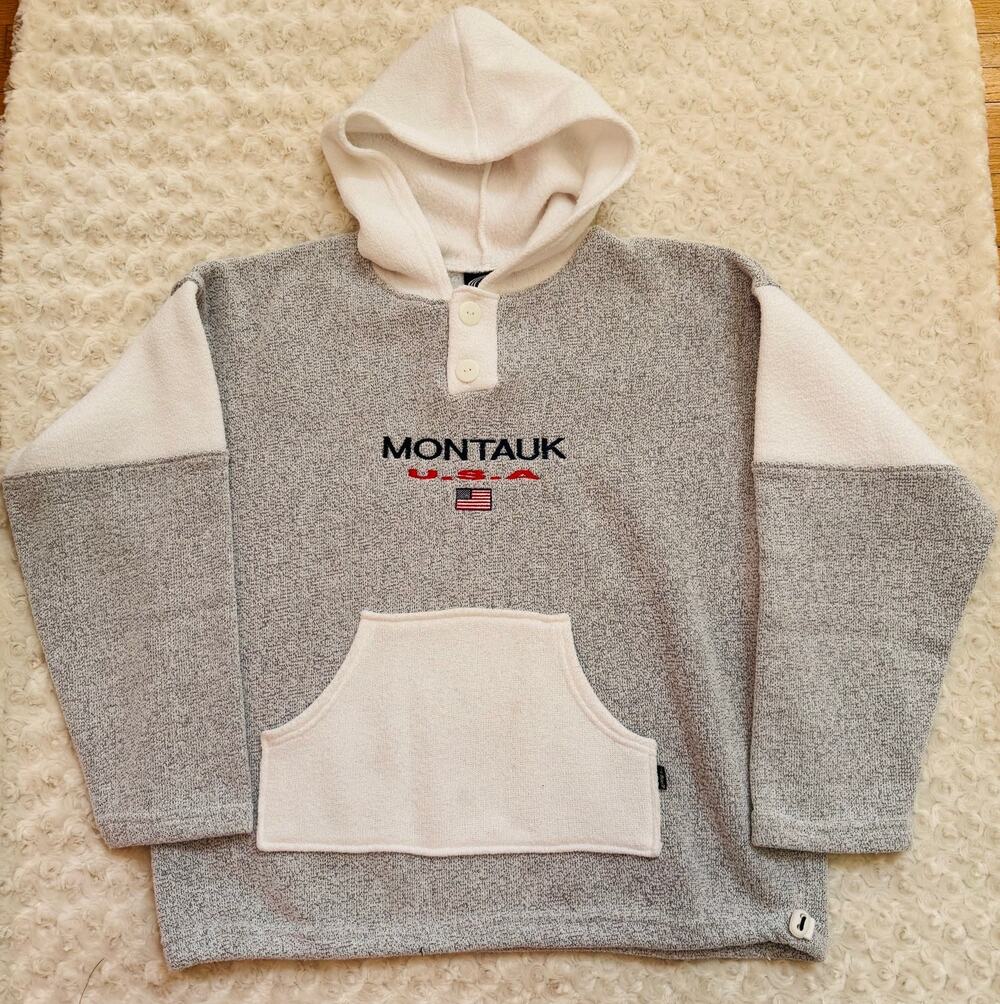 Exist Sports Line USA Unisex MONTAUK Long Island Colorblock Grey White Hoodie M